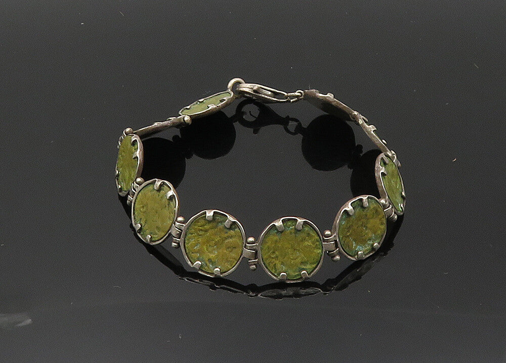 DESIGNER 925 Sterling Silver Vintage Textured Round Link Chain Bracelet BT8136