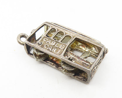 925 Sterling Silver  Vintage Dark Tone Trolley Cable Car Motif Pendant  PT8742