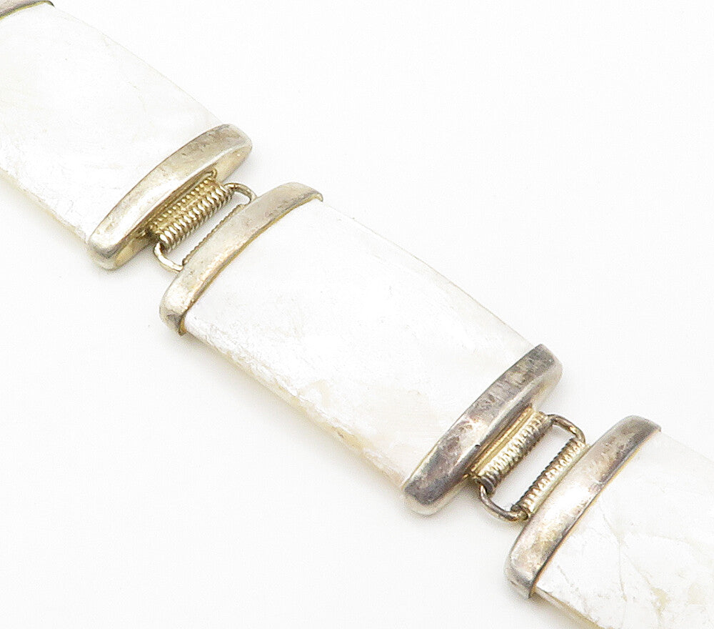 WHEELER 925 Sterling Silver  Vintage Mother Of Pearl Chain Bracelet  BT5736