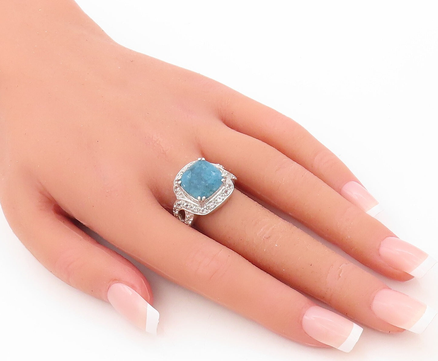 925 Sterling Silver Vintage Ring  Designer Square Cut Gemstone & CZ Sz 7 RG30599