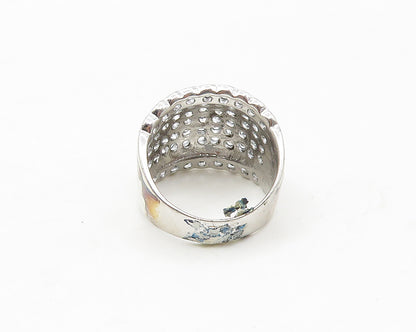 925 Sterling Silver  Aquamarine Encrusted Wavy Trim Band Ring Sz 7  RG17347