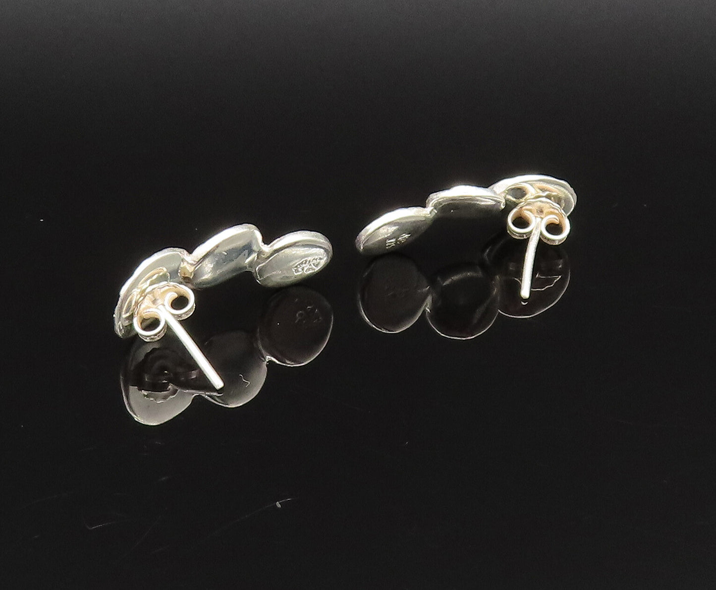 DESIGNER 925 Silver  Vintage Modernist Carved Three Circle Earrings  EG12017