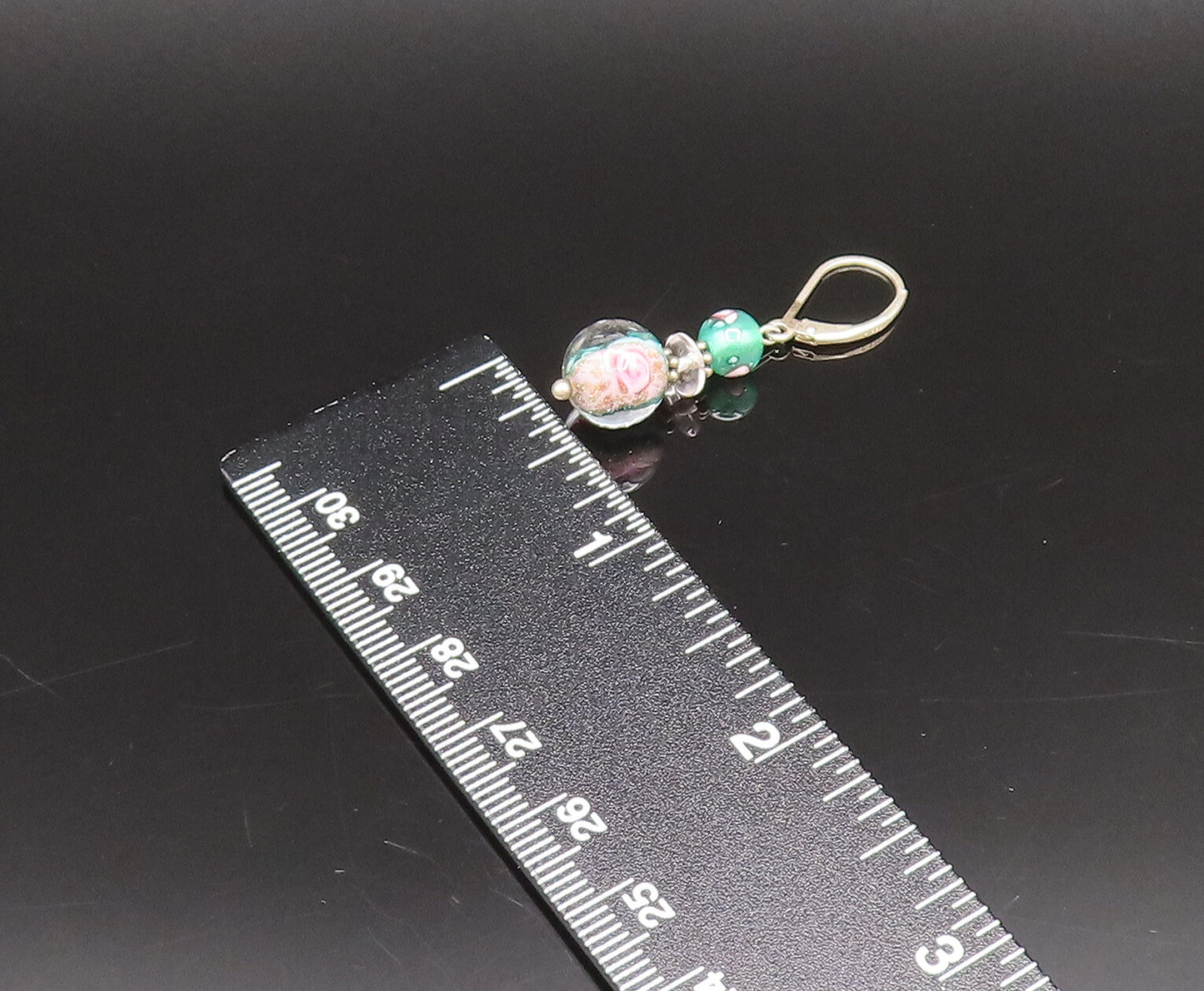 925 Silver  Vintage Beautiful Floral Bead Glass Art Dangle Earrings  EG12270
