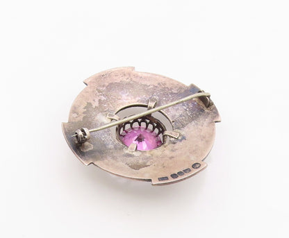 925 Sterling Silver Vintage Brooch Pin Amethyst Celtic Knotwork Shield  BP12570