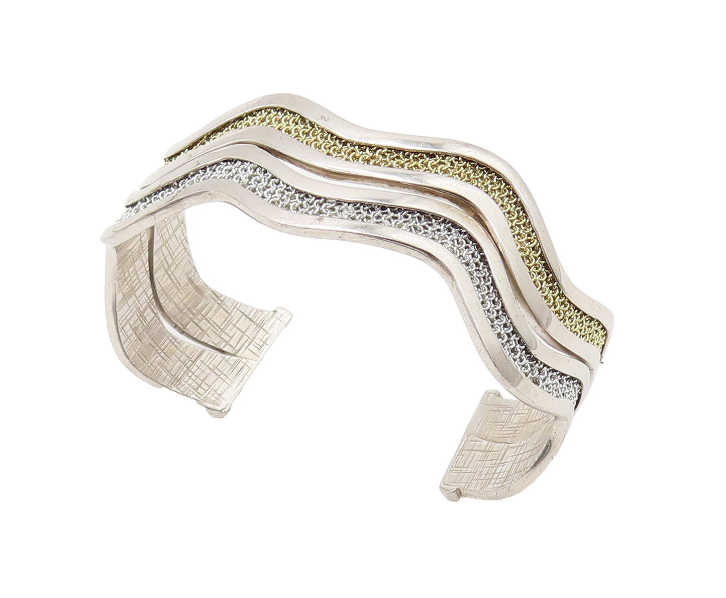 ADAMI & MARTUCCI 925 Silver  Vintage Two Tone Mesh Wavy Cuff Bracelet  BT9791