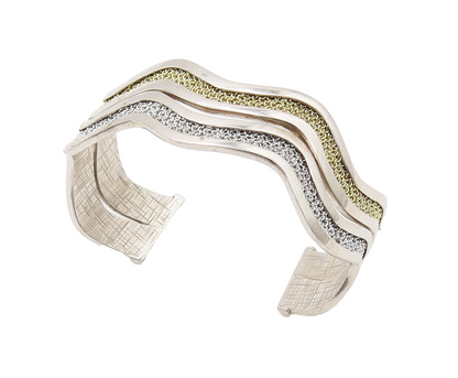ADAMI & MARTUCCI 925 Silver  Vintage Two Tone Mesh Wavy Cuff Bracelet  BT9791
