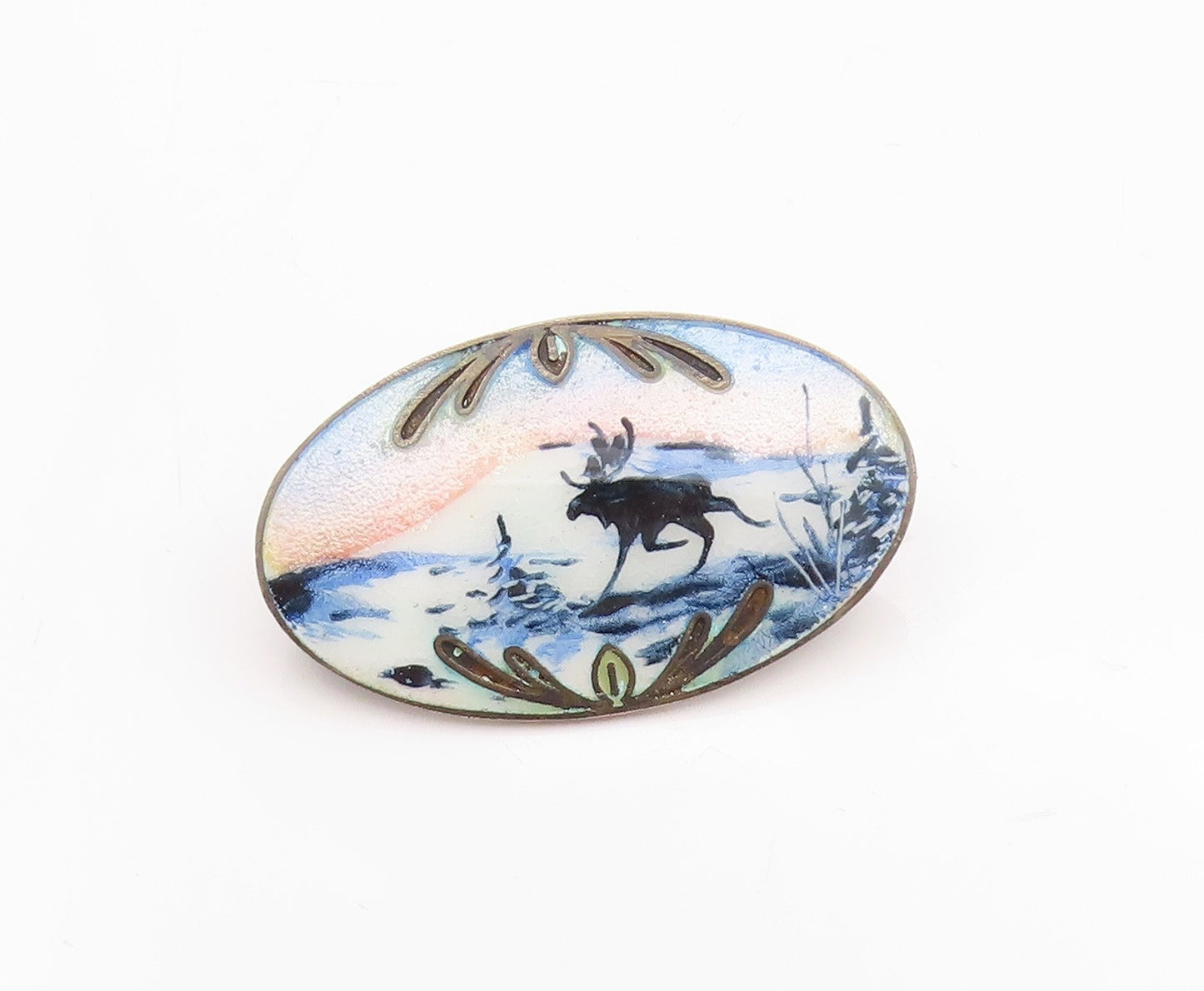 925 Sterling Silver Vintage Brooch EUROPE Enameled Winter Scenery  BP11774