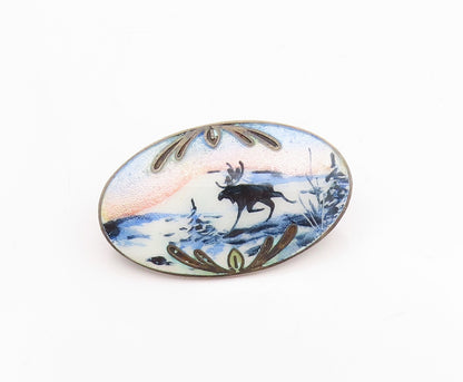 925 Sterling Silver Vintage Brooch EUROPE Enameled Winter Scenery  BP11774