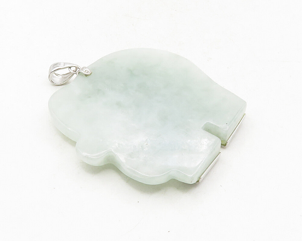 925 Sterling Silver  Elephant Carved Jade Chinese Character Pendant  PT7840