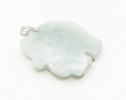 925 Sterling Silver  Elephant Carved Jade Chinese Character Pendant  PT7840