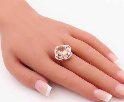 925 Sterling Silver Vintage Ring Rose Gold Plated Morganite & CZ  Sz 7.5 RG30076