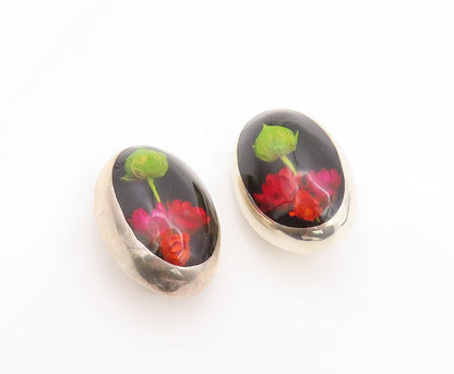 925 Sterling Silver Vintage Earrings MEXICO Modernist Dried Flowers  EG13583