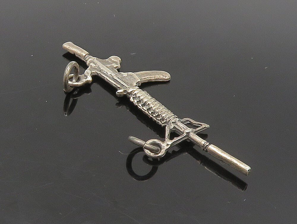 925 Sterling Silver  Vintage Machine Gun Dark Tone Pendant  PT19641