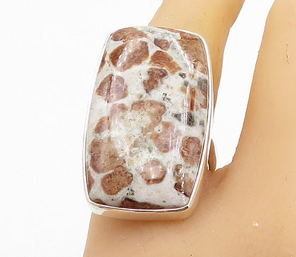 925 Sterling Silver  Spotted Jasper Shiny Square Cocktail Ring Sz 7.5  RG8152