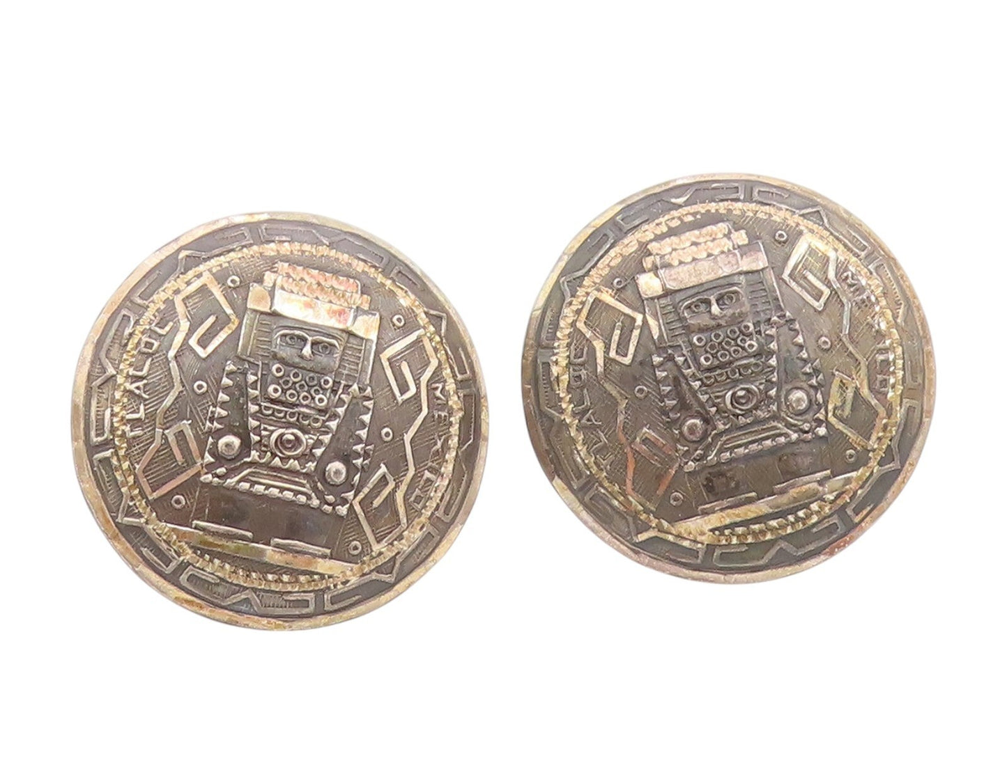 925 Sterling Silver Vintage Cuff Links Dark Tone Trible Face Carved  TR3881