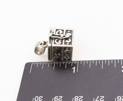 925 Sterling Silver Vintage Pendant Onyx Swirly Carved Box Charm OPENS  PT24701