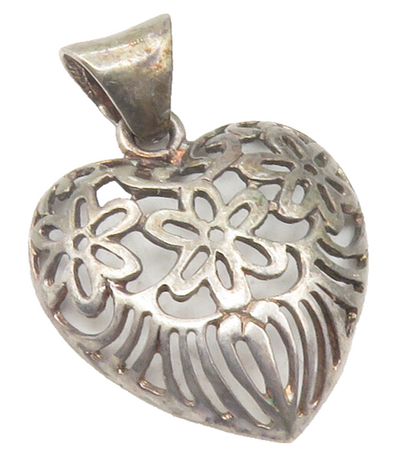 925 Sterling Silver  Vintage Dark Tone Floral Love Heart Dome Pendant  PT9641