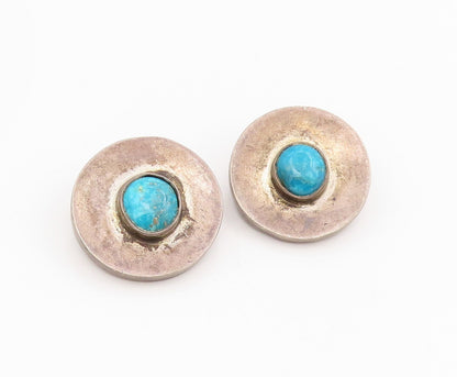 925 Sterling Silver Vintage Earrings MEXICO Turquoise Circular Clip On  EG13955