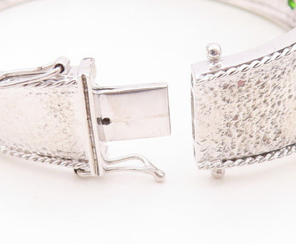 925 Sterling Silver Vintage Bracelet Solid Carved Rectangle Peridot  BT10721