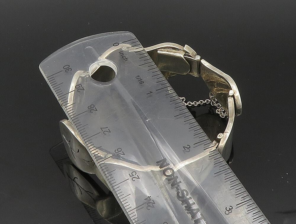DESIGNER 925 Sterling Silver Vintage Carved Leaf Pattern Link Bracelet BT9445
