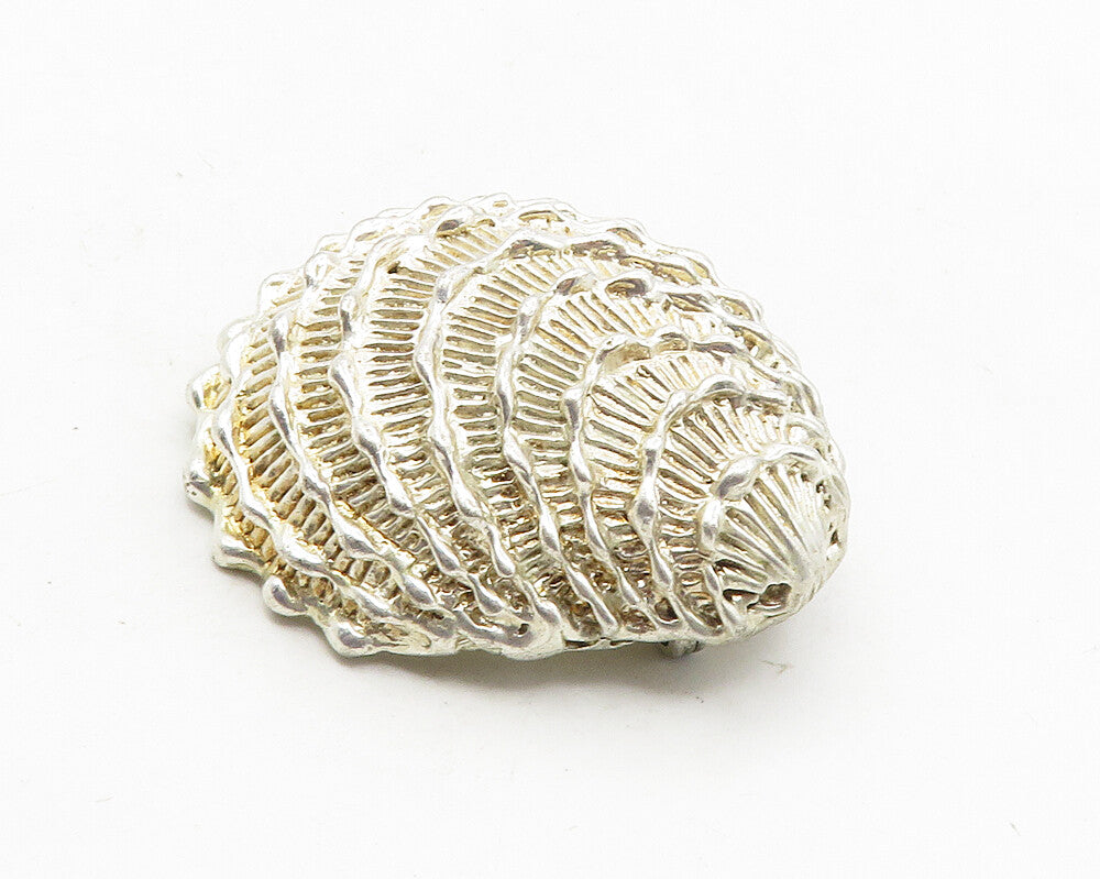 MEXICO 925 Sterling Silver  Vintage Shiny Clam Shell Motif Brooch Pin  BP3991