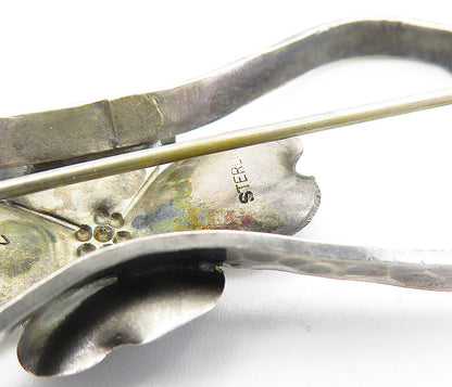 STUART NYE 925 Sterling Silver  Vintage Dark Tone Flower Brooch Pin  BP2759