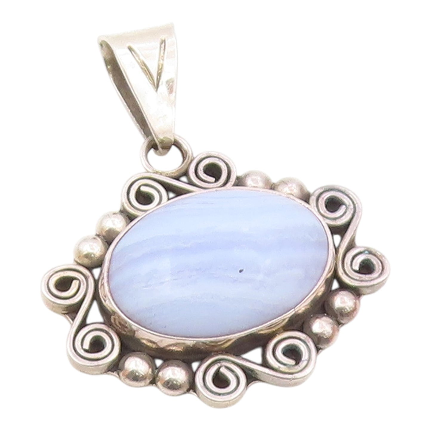 MEXICO 925 Sterling Silver  Vintage Cabochon Blue Agate Swirl Pendant  PT13016