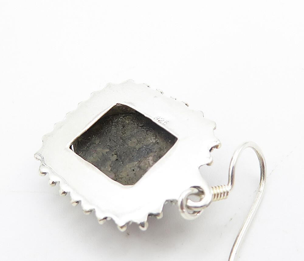 925 Sterling Silver  Vintage Cabochon Cut Jasper Square Drop Earrings  EG3232
