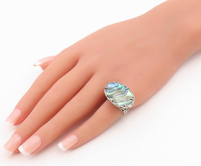 925 Sterling Silver Vintage Ring Classic Abalone Open Scrollwork  Sz 6  RG36503
