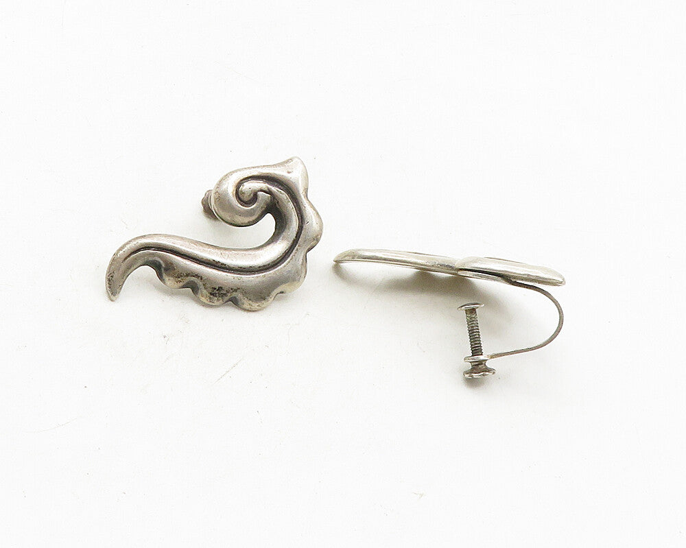 MEXICO 925 Sterling Silver  Vintage Antique Swirl Non Pierce Earrings  EG5322