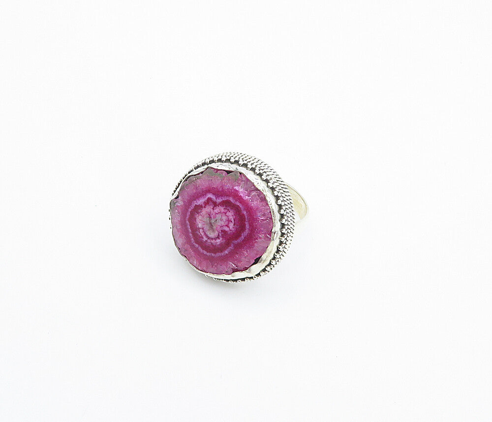 925 Sterling Silver Purple Agate Twist Border Cocktail Ring Sz 10 RG8426