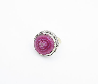 925 Sterling Silver Purple Agate Twist Border Cocktail Ring Sz 10 RG8426