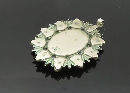 BELL 925 Sterling Silver  Vintage Turquoise Floral Motif Pendant  PT16778