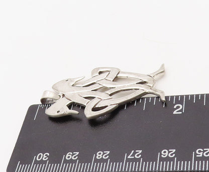 925 Sterling Silver Vintage Pendant Celtic Cutout Interlocked Swans  PT23573