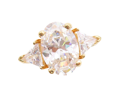 925 Sterling Silver Vintage Ring Gold Plated Oval & Triangle CZ  Sz 7  RG30772