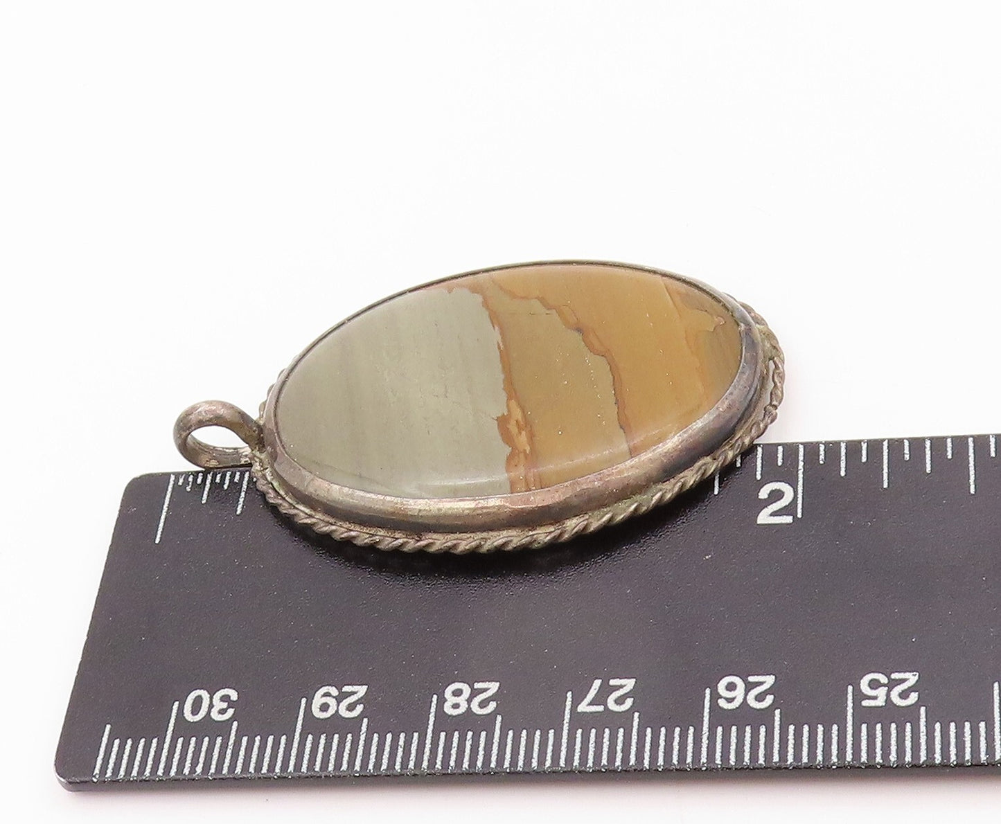925 Sterling Silver Vintage Pendant Dark Tone Oval Large Gemstone  PT23893
