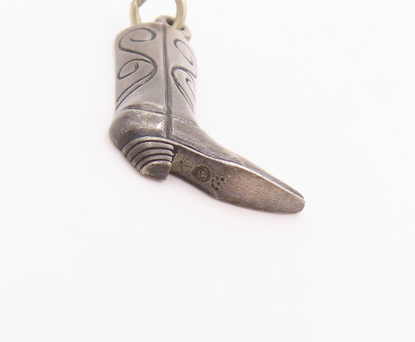 925 Sterling Silver Vintage Pendant Dark Tone Etched Winter Boots Charm  PT24731