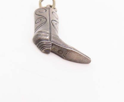 925 Sterling Silver Vintage Pendant Dark Tone Etched Winter Boots Charm  PT24731