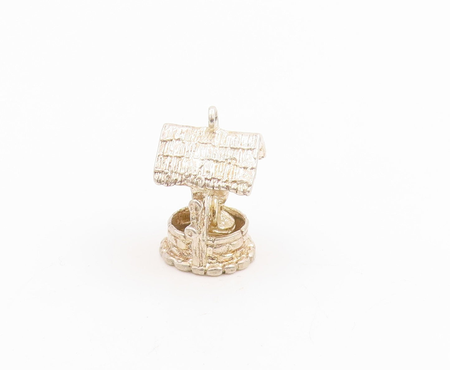 925 Sterling Silver Vintage Pendant Miniature Wishing Well & Bell Charm  PT25344