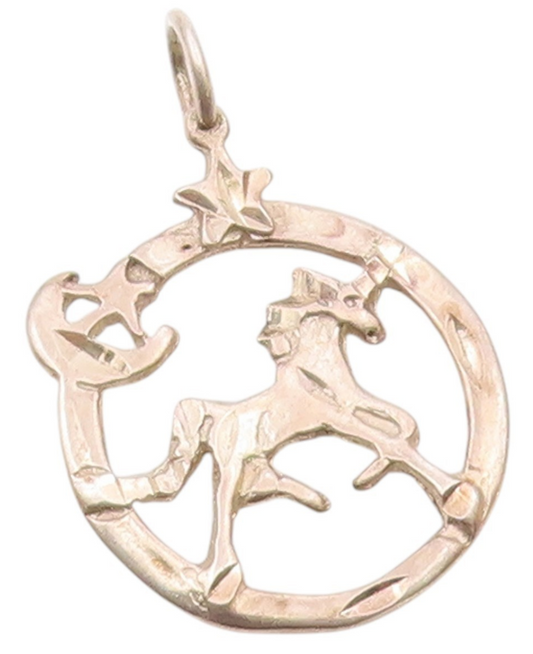 925 Silver  Vintage Open Circle Horse Crescent Moon & Star Pendant  PT21222