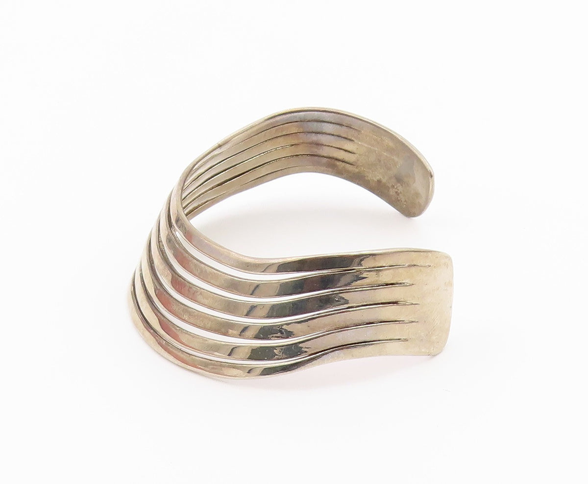 925 Sterling Silver Vintage Bracelet Cutout Split Band Solid Cuff  BT10277