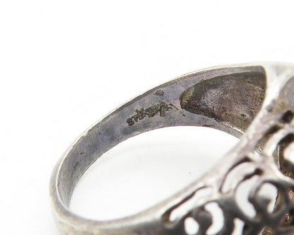 925 Sterling Silver  Vintage Swirl Pattern Dark Tone Band Ring Sz 5  RG10928