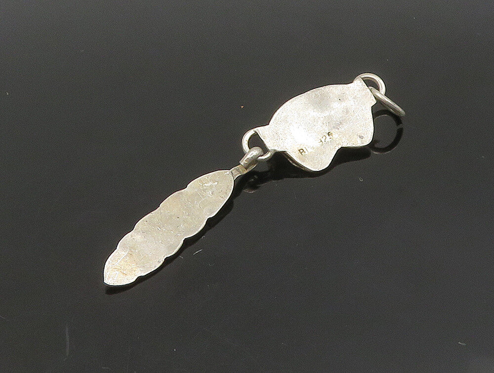 NAVAJO 925 Silver  Vintage Black Onyx Feather Floral Leaf Pendant  PT19556