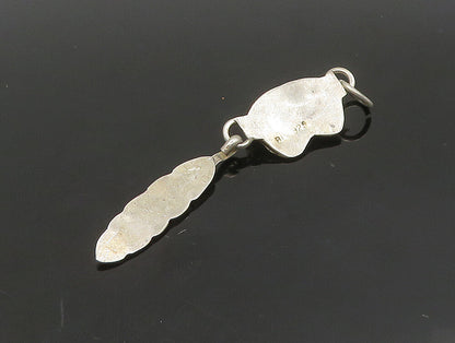 NAVAJO 925 Silver  Vintage Black Onyx Feather Floral Leaf Pendant  PT19556