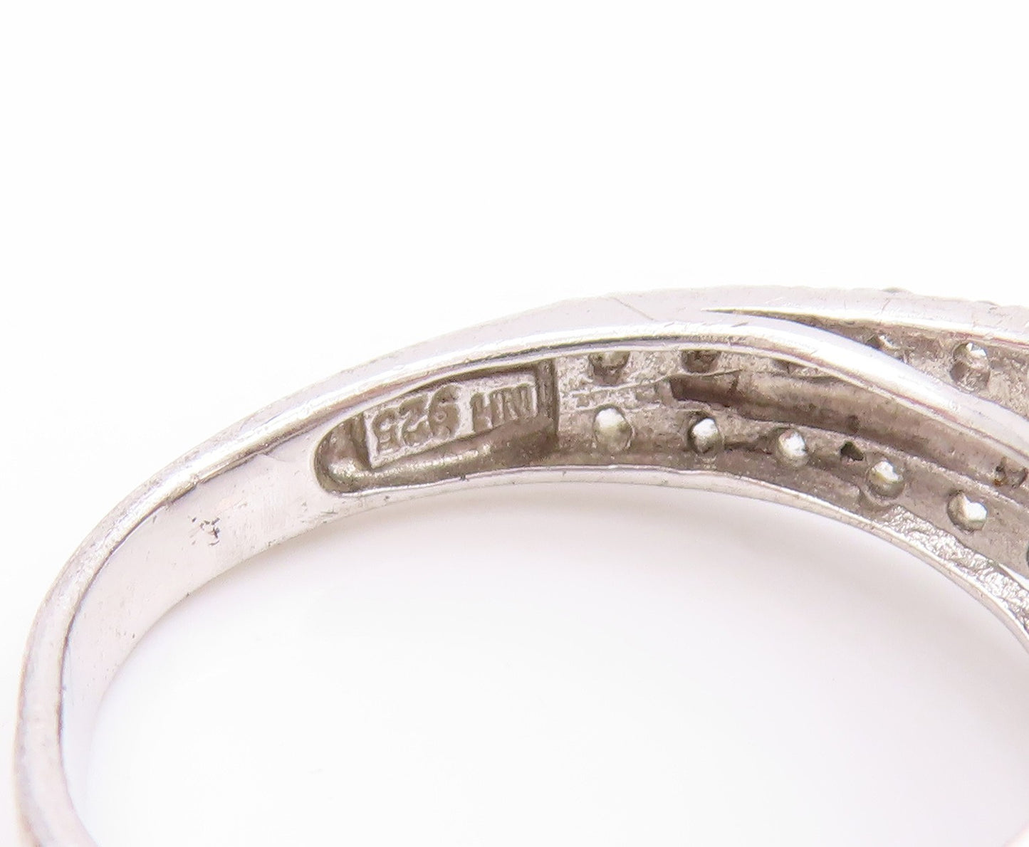 925 Sterling Silver Vintage Ring Designer Square Halo Round CZ  Sz 8.5  RG32997