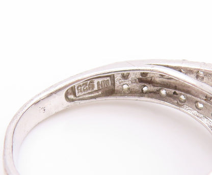 925 Sterling Silver Vintage Ring Designer Square Halo Round CZ  Sz 8.5  RG32997