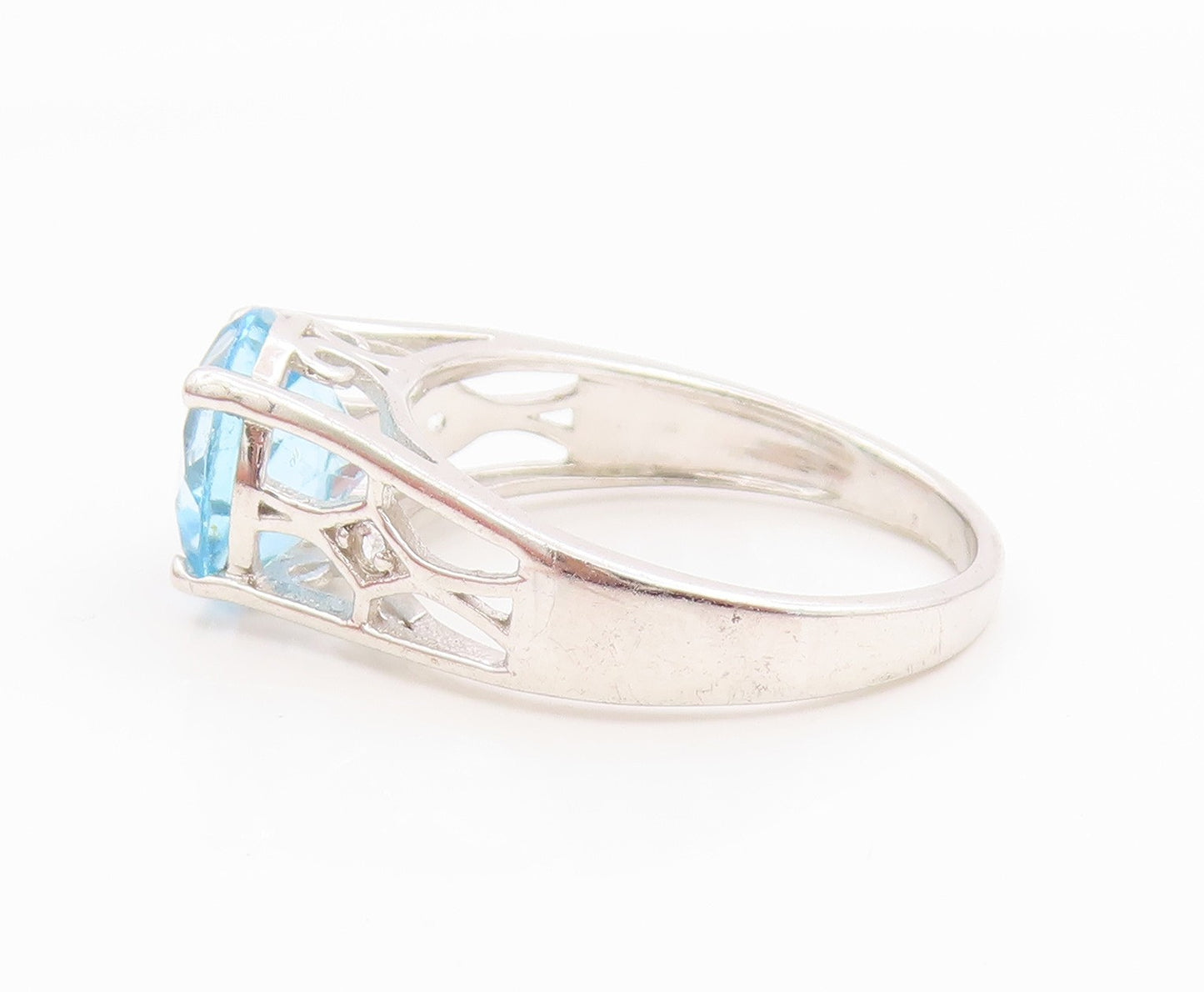 925 Sterling Silver Vintage Ring Elegant Blue Topaz Statement Band Sz 9 RG36256
