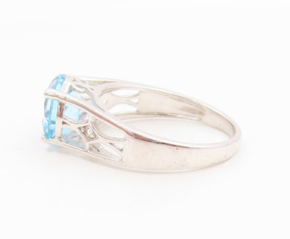 925 Sterling Silver Vintage Ring Elegant Blue Topaz Statement Band Sz 9 RG36256