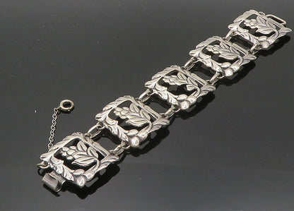 925 Sterling Silver  Vintage Antique Flower Motif Square Chain Bracelet BT8134