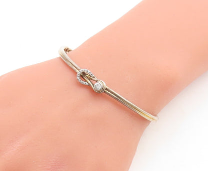 925 Sterling Silver  Vintage Cubic Zirconia Accent Thin Bangle Bracelet BT1338